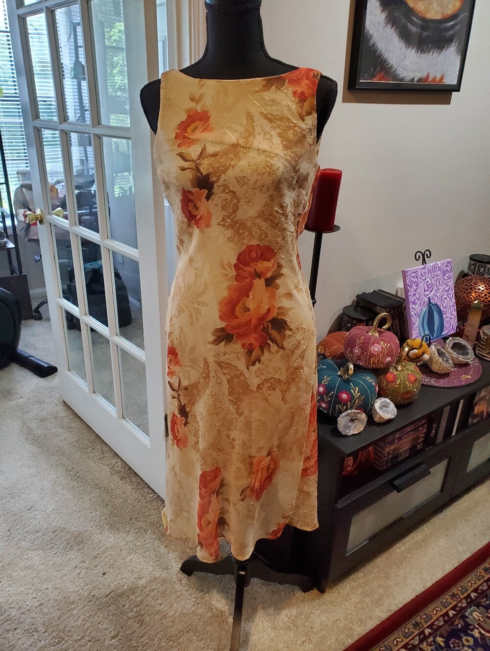 Floral Sleeveless Midi Dress in Cream and Orange